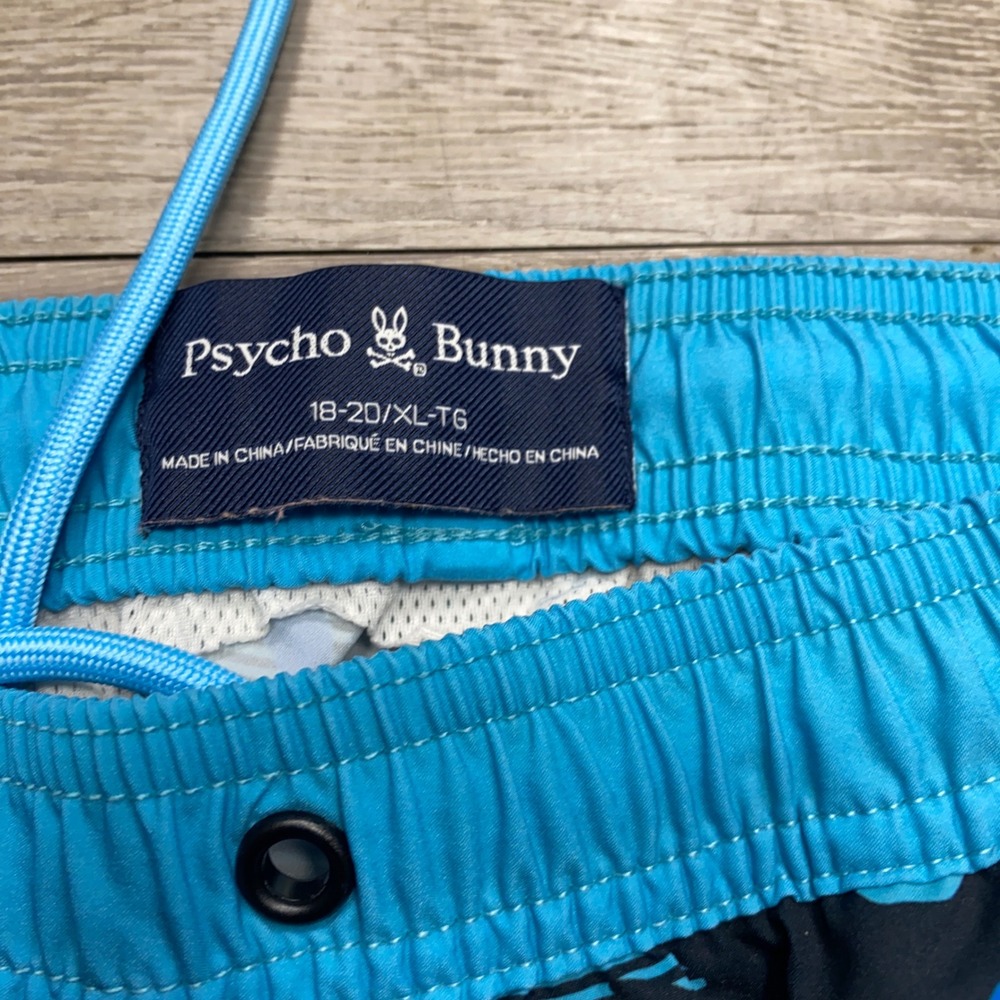 Psycho Bunny Swim Trunks Boys XL Blue Camo Striped Mesh Lined Beach Shorts - Picture 5 of 10